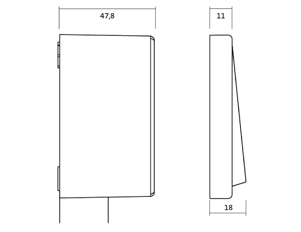 Seitenansicht Aufputzschalter (l), Unterputzschalter (r), Angaben in mm