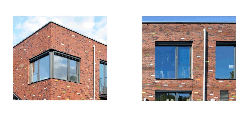 Vertikale Dehnungsfuge im Eckbereich (links), Vertikale Dehnungsfuge (rechts) Fritz-Höger-Preis 2014, Kindertagessätte UKM , BURHOFF und BURHOFF Architekten BDA © Roland Borgmann