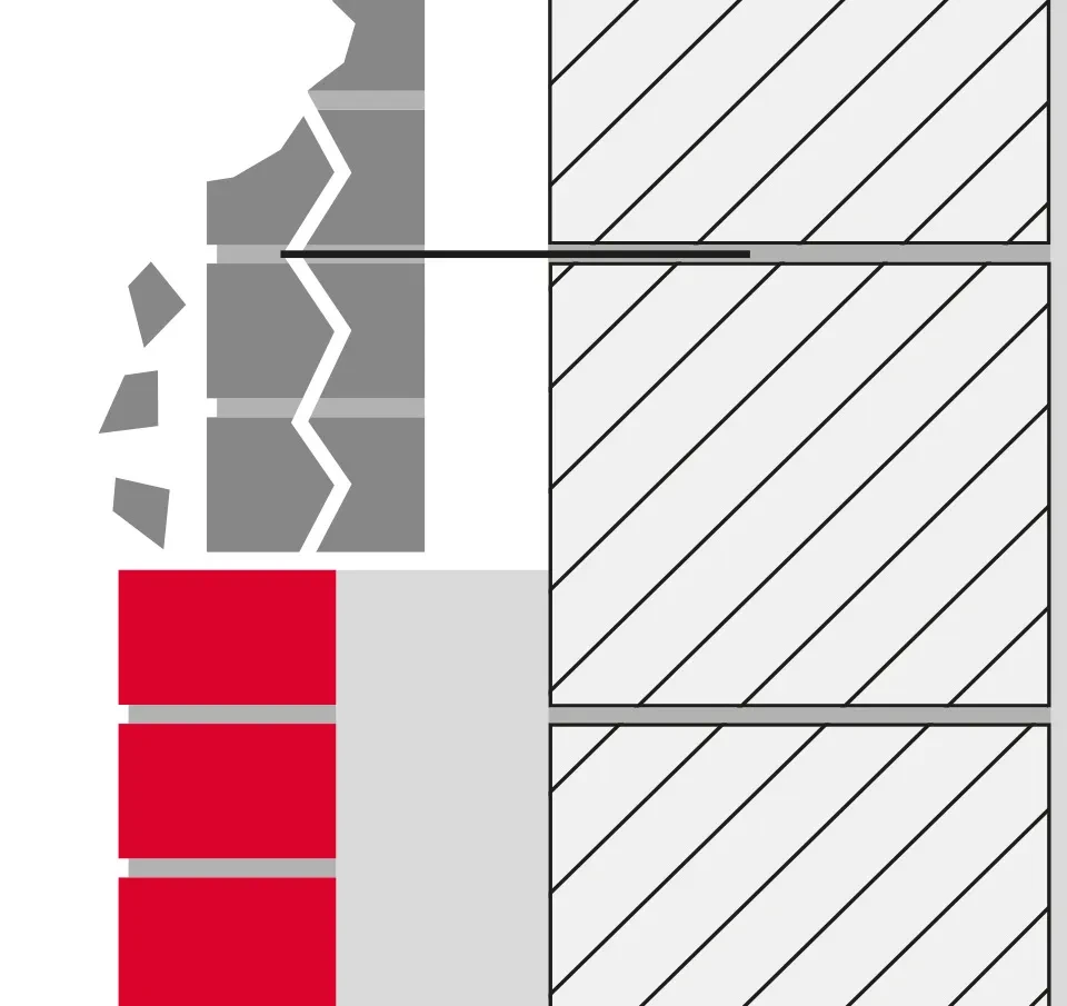 Neuverblendung mit Abriss der alten Verblendmauerschale © Initiative Bauen mit Backstein